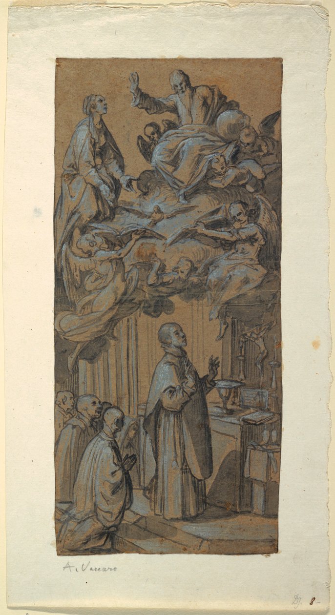 Rysunek Wizja podczas mszy, ok. 1630 r. autorstwa Belisario Corenzio
