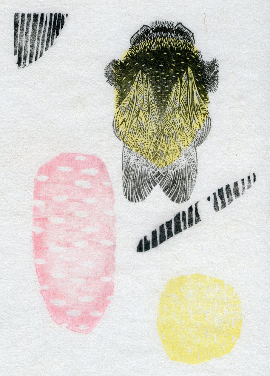 Atomic Bumblebee, 2013 (akwarela i olej na washi) autorstwa Bella Larsson