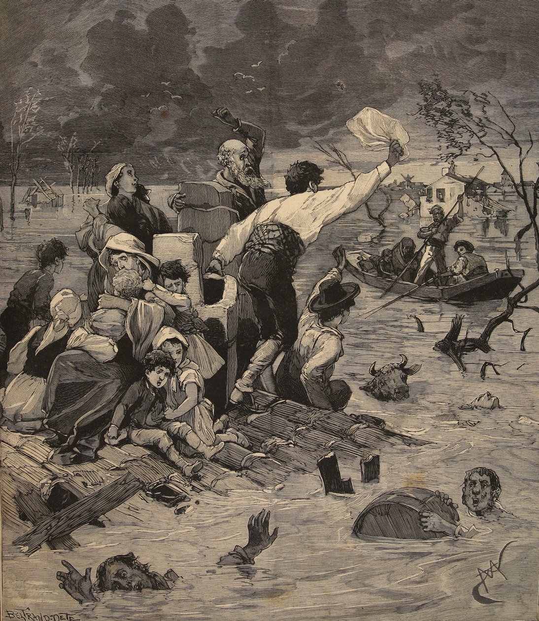 Powodzie w Consuegra, Hiszpania, z „Le Petit Parisien”, 27 września 1891 r. autorstwa Beltrand and Clair Guyot, E. Dete