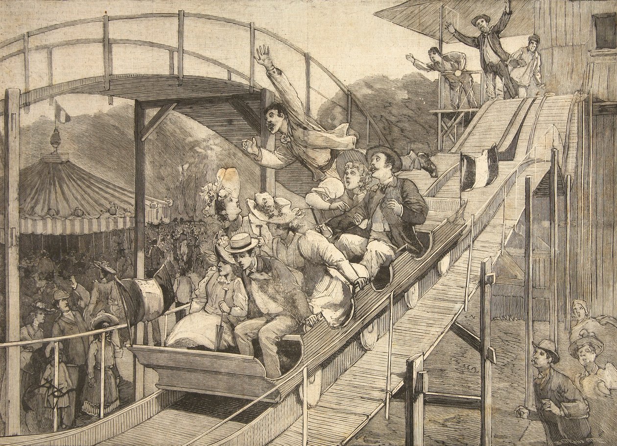 Wypadek w wesołym miasteczku w rosyjskich górach, Saint-Cloud, z "Le Petit Parisien", 26 lipca 1891 r. autorstwa Beltrand and Clair Guyot, E. Dete