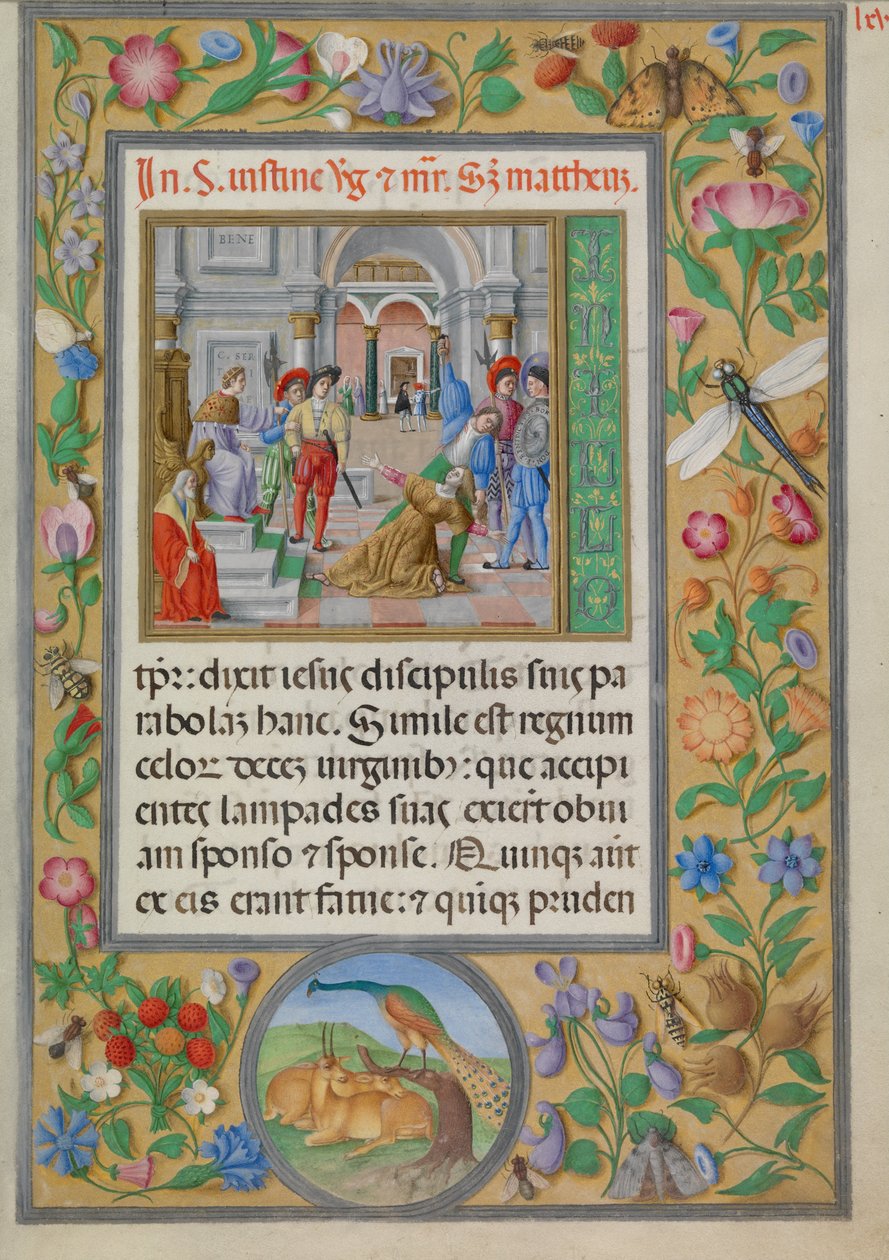 Męczeństwo świętej Giustyny. Z "Evangelarium Santa Giustina" (CBL W.107, f.65r) autorstwa Benedetto Bordone