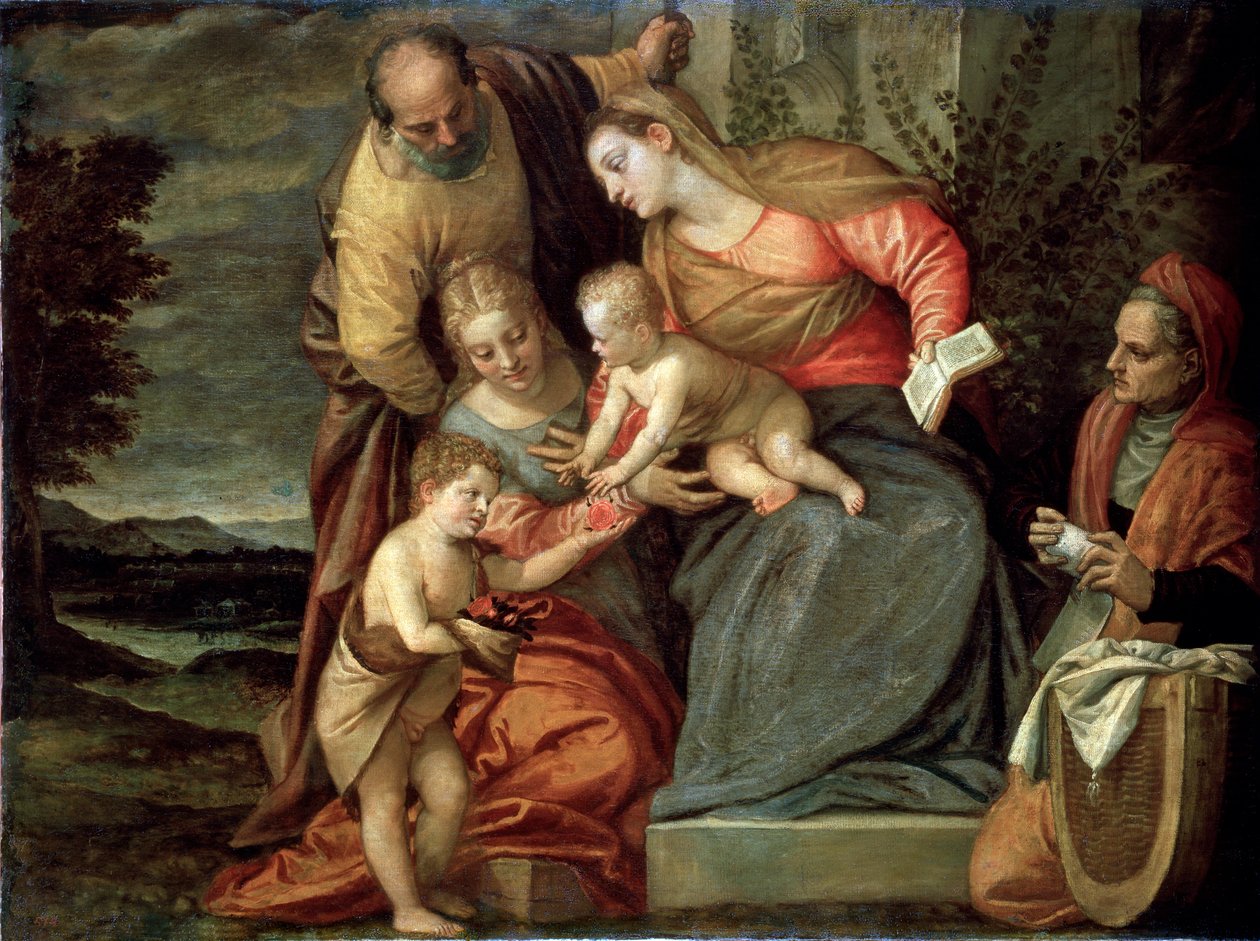 Święta Rodzina ze świętymi Katarzyną, Anną i Janem Chrzcicielem, ok. 1580-c1582 autorstwa Benedetto Caliari