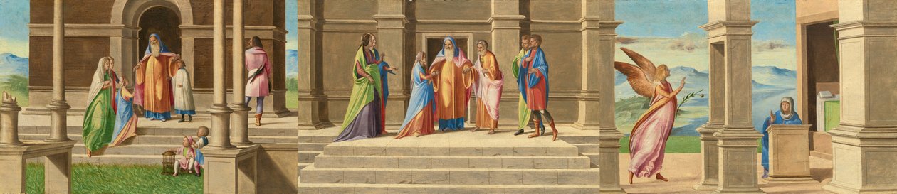 Ofiarowanie i małżeństwo Dziewicy oraz Zwiastowanie, 15201525. autorstwa Benedetto Diana