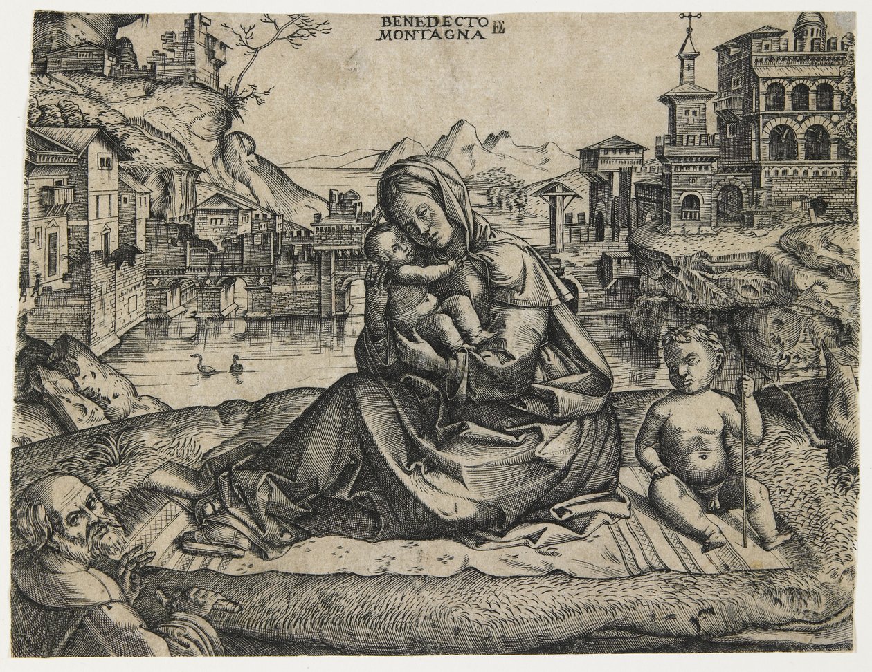Święta Rodzina z Dzieciątkiem Janem w pejzażu, ok. 1506-1512 autorstwa Benedetto Montagna