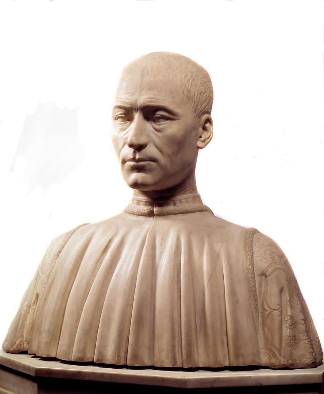 Popiersie Philippe Strozzi (lub Filippo) (1489-1538), włoskiego kondotiera i polityka. Marmurowa rzeźba Benedetto da Maiano (1442-1497) XV-wieczny Paryż, Luwr. autorstwa Benedetto da Maiano