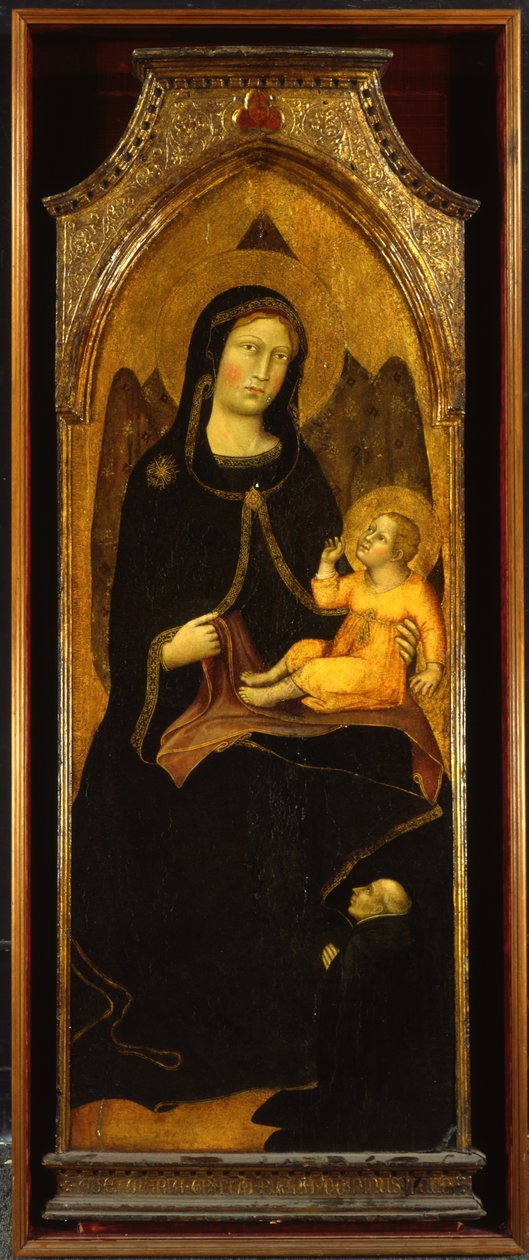 Madonna z Dzieciątkiem z darczyńcą, tablica z ołtarza głównego św. Domenico e Giacomo, Bevagna, 1416 autorstwa Benedetto di Bindo