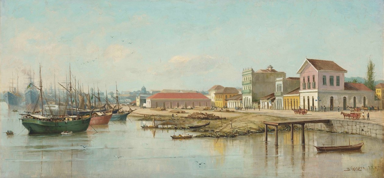 Benedito Calixto - Porto do Bispo, Santos, SP, widziane od strony morza, 1887 r. autorstwa Benedito Calixto