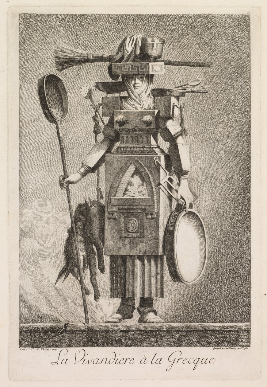 Maskarada à la Grecque: La Vivandière à la Grecque Plate 2, 1771. autorstwa Benigno Bossi