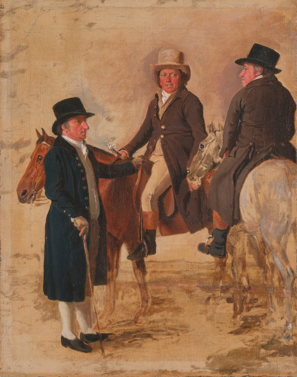 John Hilton, sędzia kursu w Newmarket; John Fuller, dyrektor kursu; i John Stevens,... autorstwa Benjamin Marshall