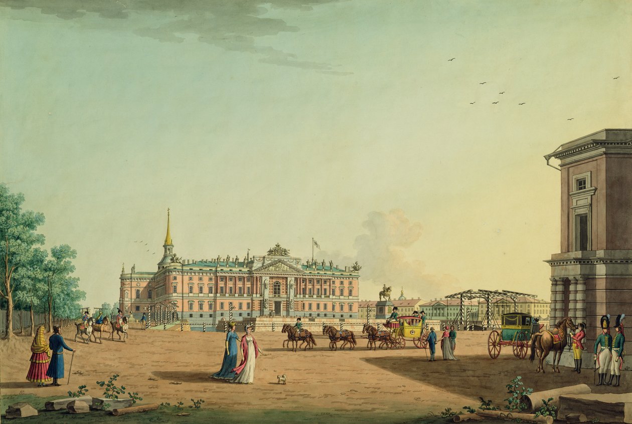 Zamek św. Michała, Sankt Petersburg, 1800 (rycina z wc) autorstwa Benjamin Patersson