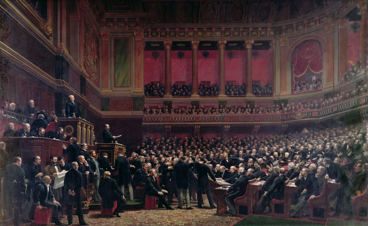 Louis Adolphe Thiers (1797-1877) przyjęty przez posłów na zebraniu, 16 czerwca 1877, ok. 1878 autorstwa Benjamin Ulmann