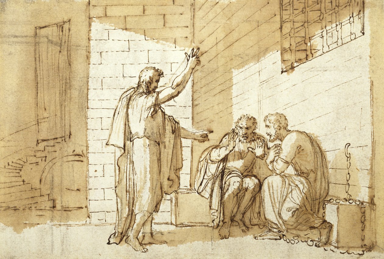 Nawrócenie Onezyma, ok. 1780 (pióro, tusz i sepia na papierze) autorstwa Benjamin West