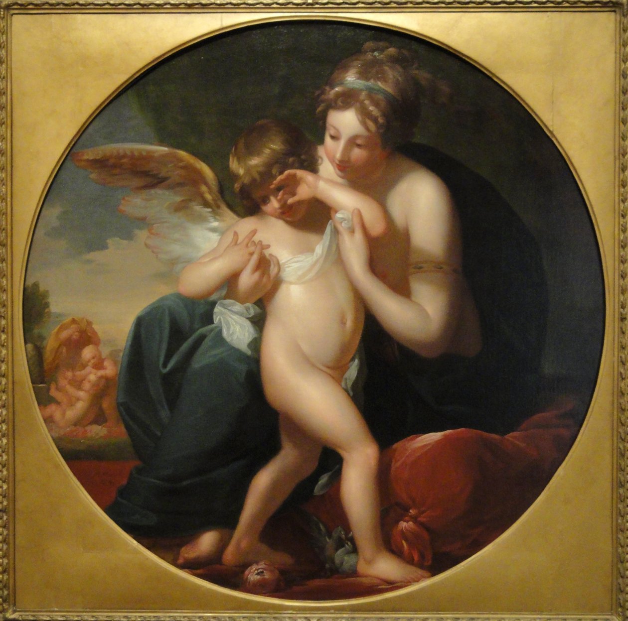 Kupidyn, ukąszony przez pszczołę, jest pielęgnowany przez matkę autorstwa Benjamin West