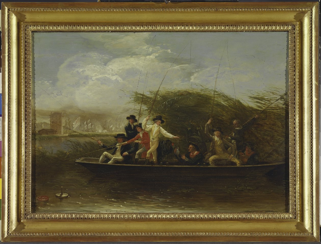 Połowów - Połowów Panów z łódki, 1794 (olej na łupku) autorstwa Benjamin West