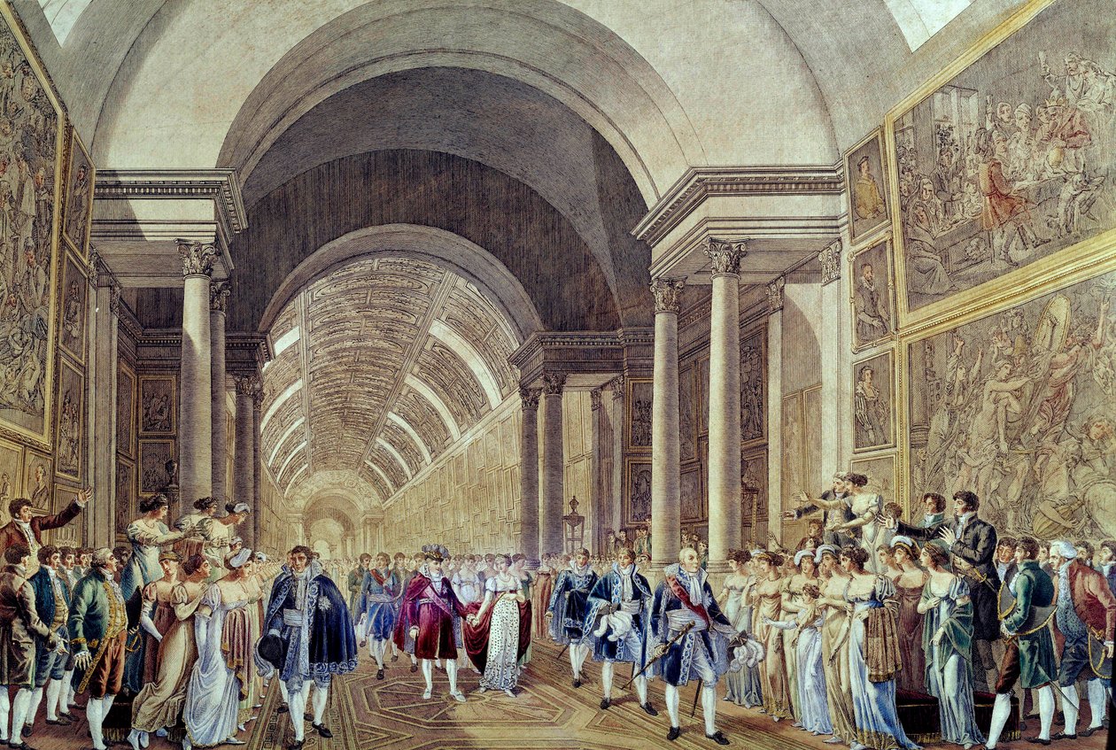 Orszak Napoleona i Marii Louise przez Grande Galerie du Louvre, 2 kwietnia autorstwa Benjamin (after) Zix