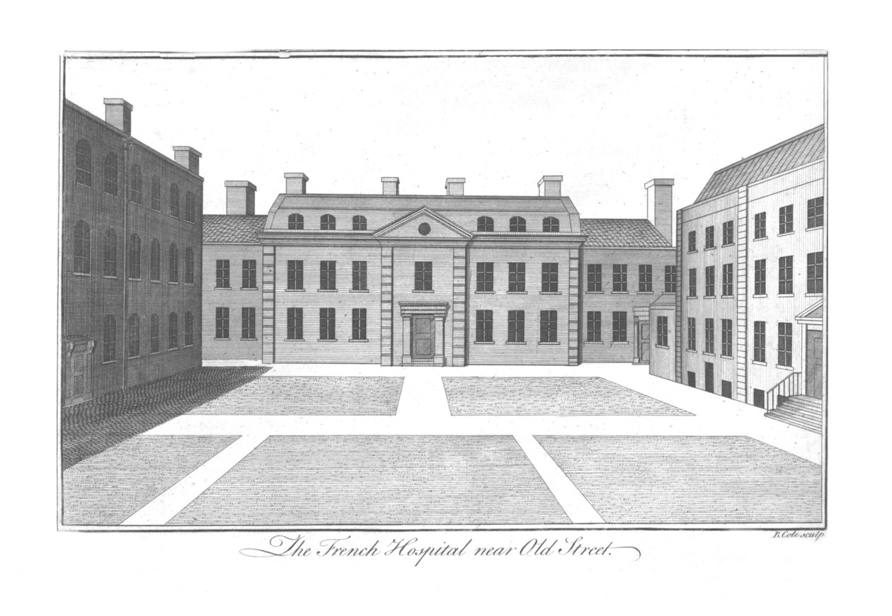 Szpital francuski przy Starej ulicy, ok. 1756 r. autorstwa Benjamin Cole