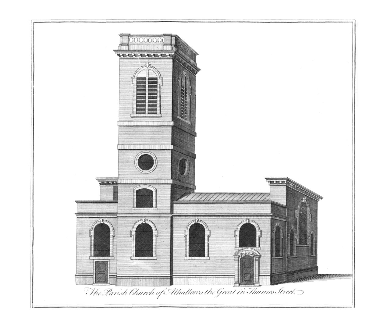 Kościół parafialny pod wezwaniem Alhallows Wielkiego przy ulicy Tamizy, c1772 autorstwa Benjamin Cole