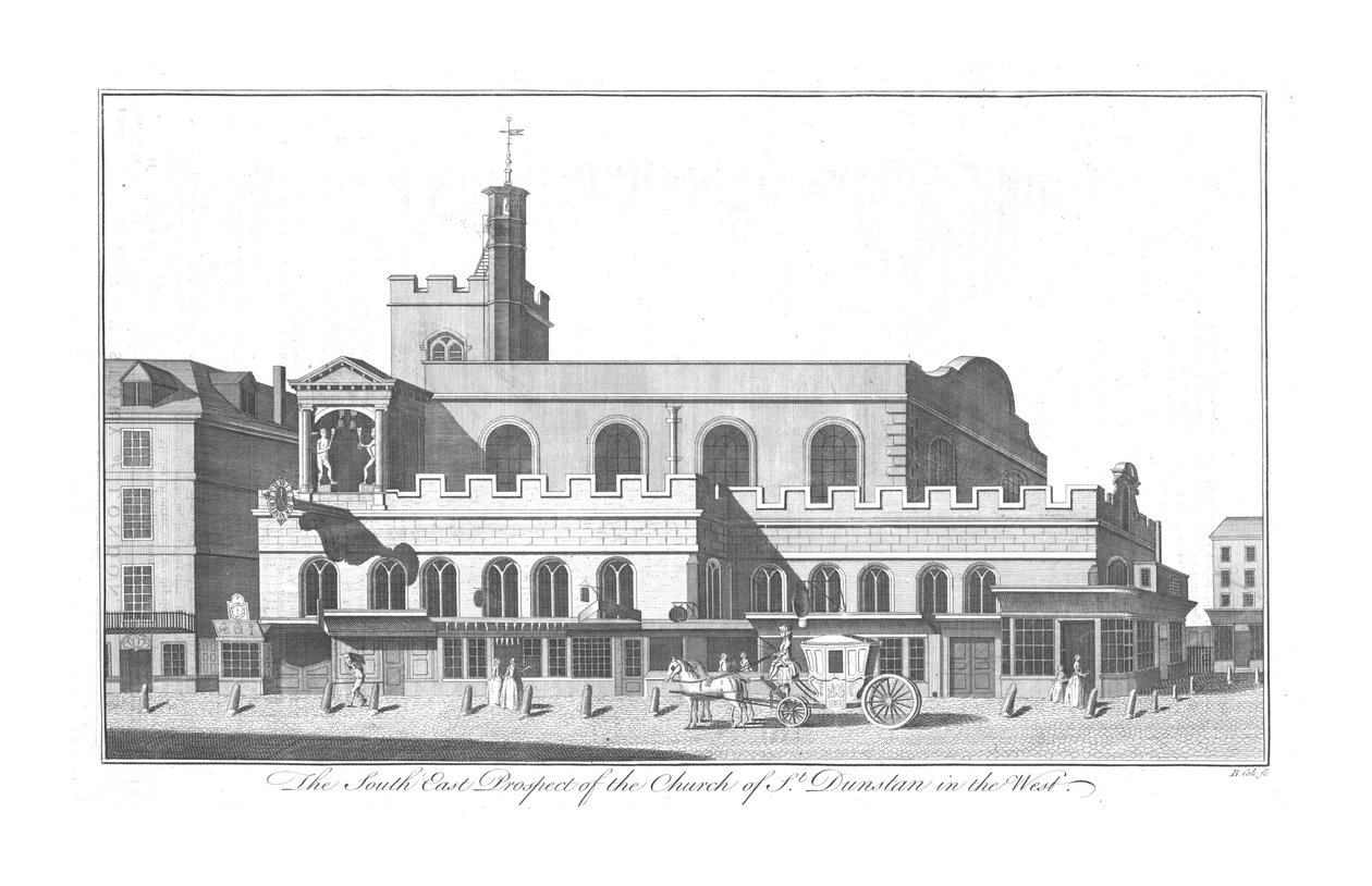Południowo-wschodnia perspektywa św. Dunstana na zachodzie, ok. 1756 r. autorstwa Benjamin Cole
