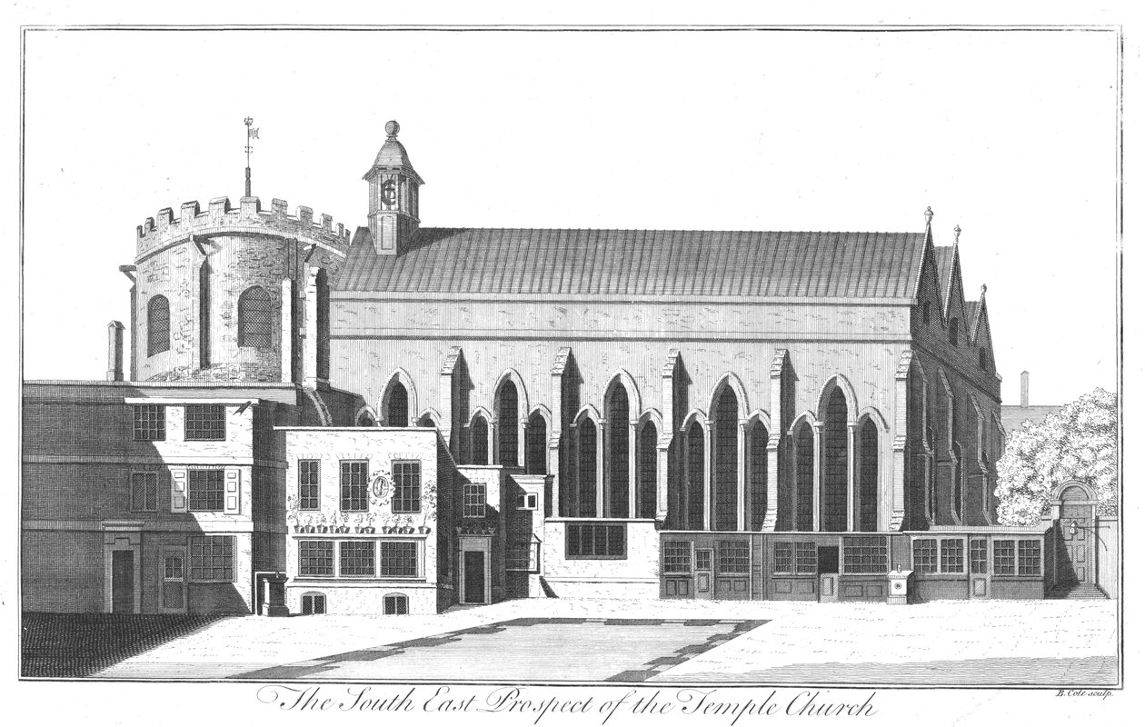 South East Prospect of Temple Church, c1737 autorstwa Benjamin Cole