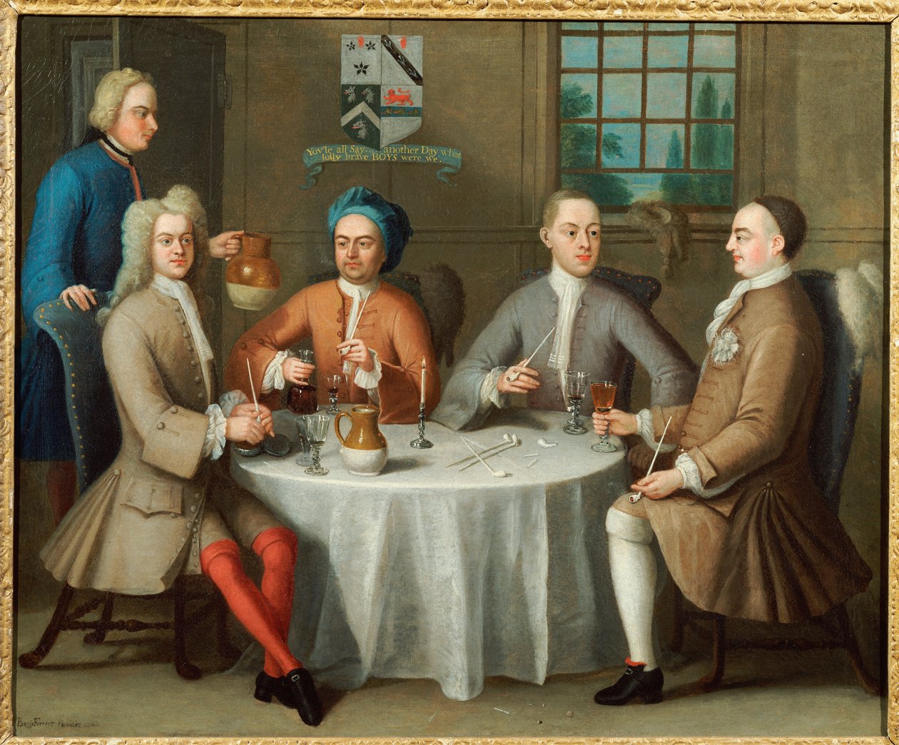 Portret grupowy sir Thomasa Sebrighta, sir Johna Blanda i dwóch przyjaciół, 1723 autorstwa Benjamin Ferrers
