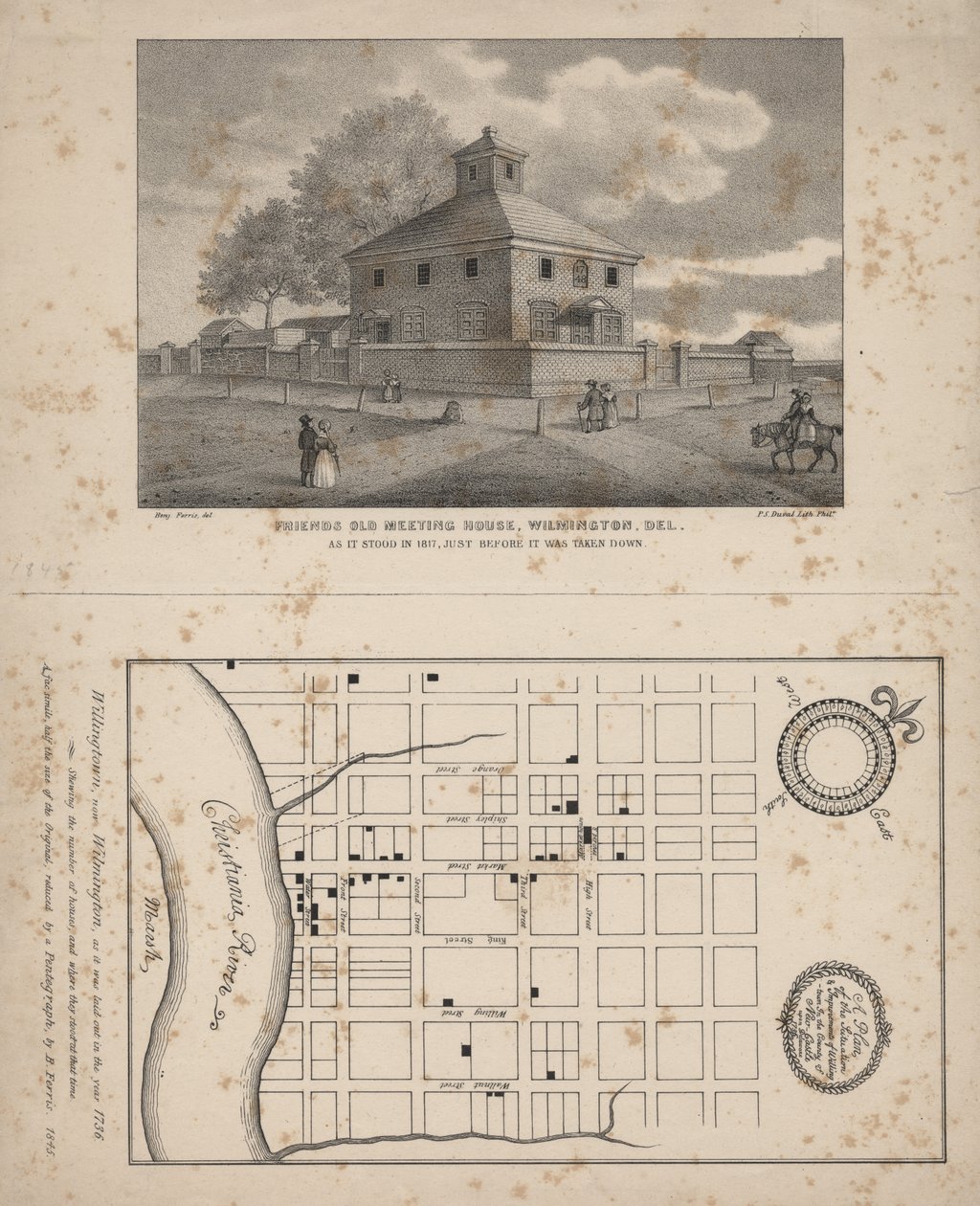 Friends Old Meeting House, Wilmington, Delaware, litho autorstwa P.S. Duval, 1845 autorstwa Benjamin Ferris