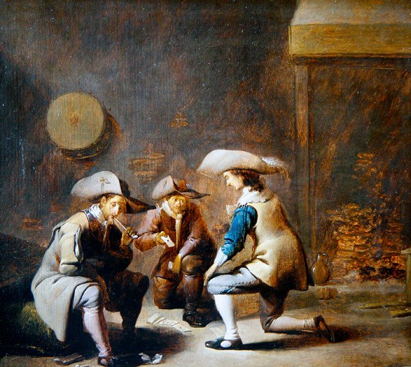 Wnętrze wartowni z żołnierzami w karty do gry (olej na panelu) autorstwa Benjamin Gerritsz. Cuyp