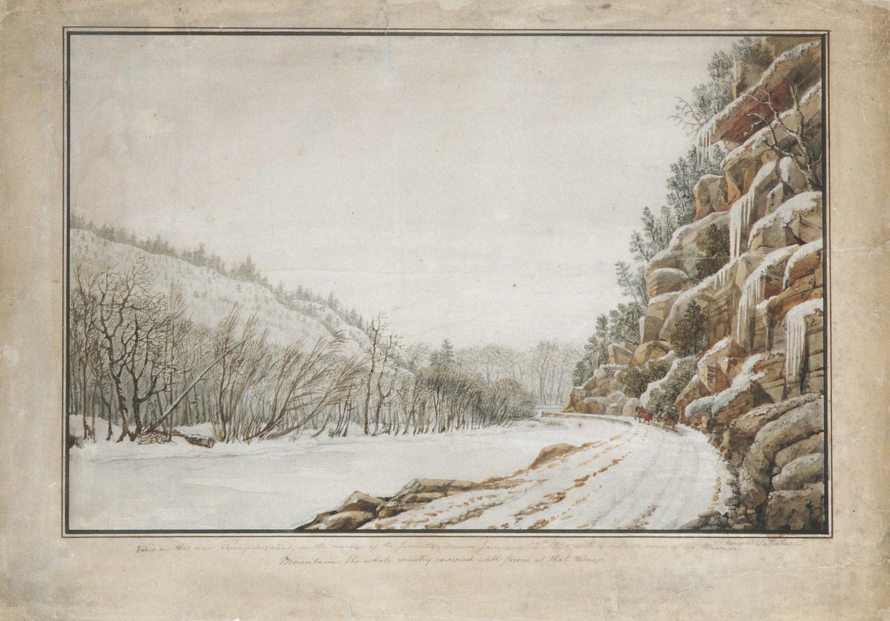 Widok na New Turnpike Road, na skraju Juniaty, z odległym widokiem..., 1820. autorstwa Benjamin Henry Latrobe