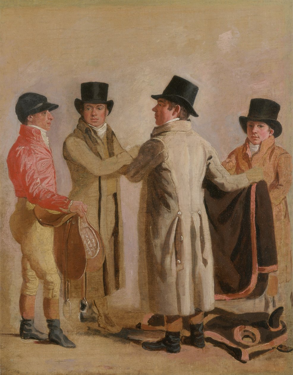 Frank Buckle, John Wastel, Robert Robson i stajenny (olej na płótnie) autorstwa Benjamin Marshall