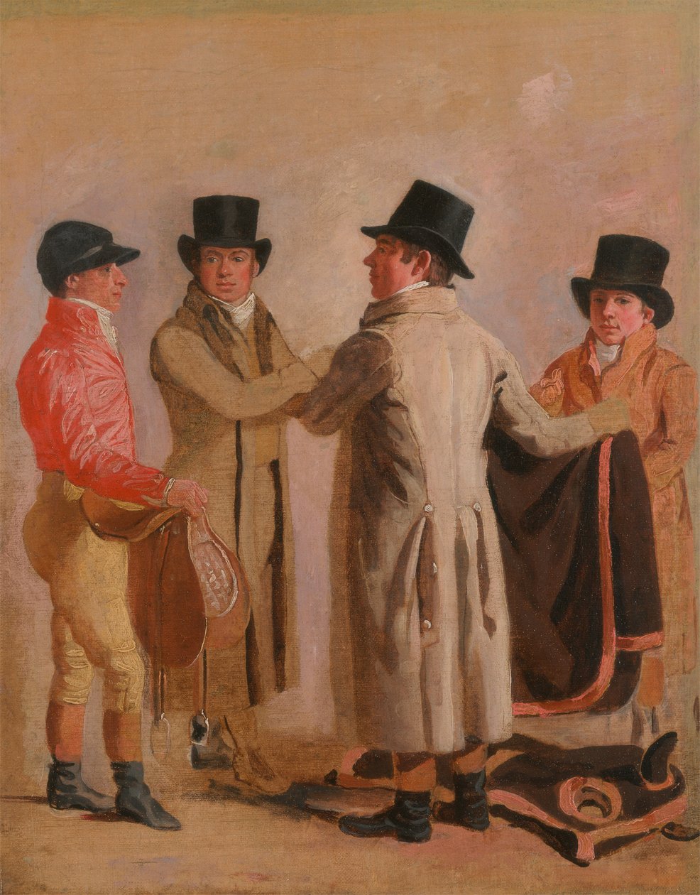 Dżokej Frank Buckle, właściciel-hodowca John Wastell, jego trener Robert Robson i stajenny autorstwa Benjamin Marshall