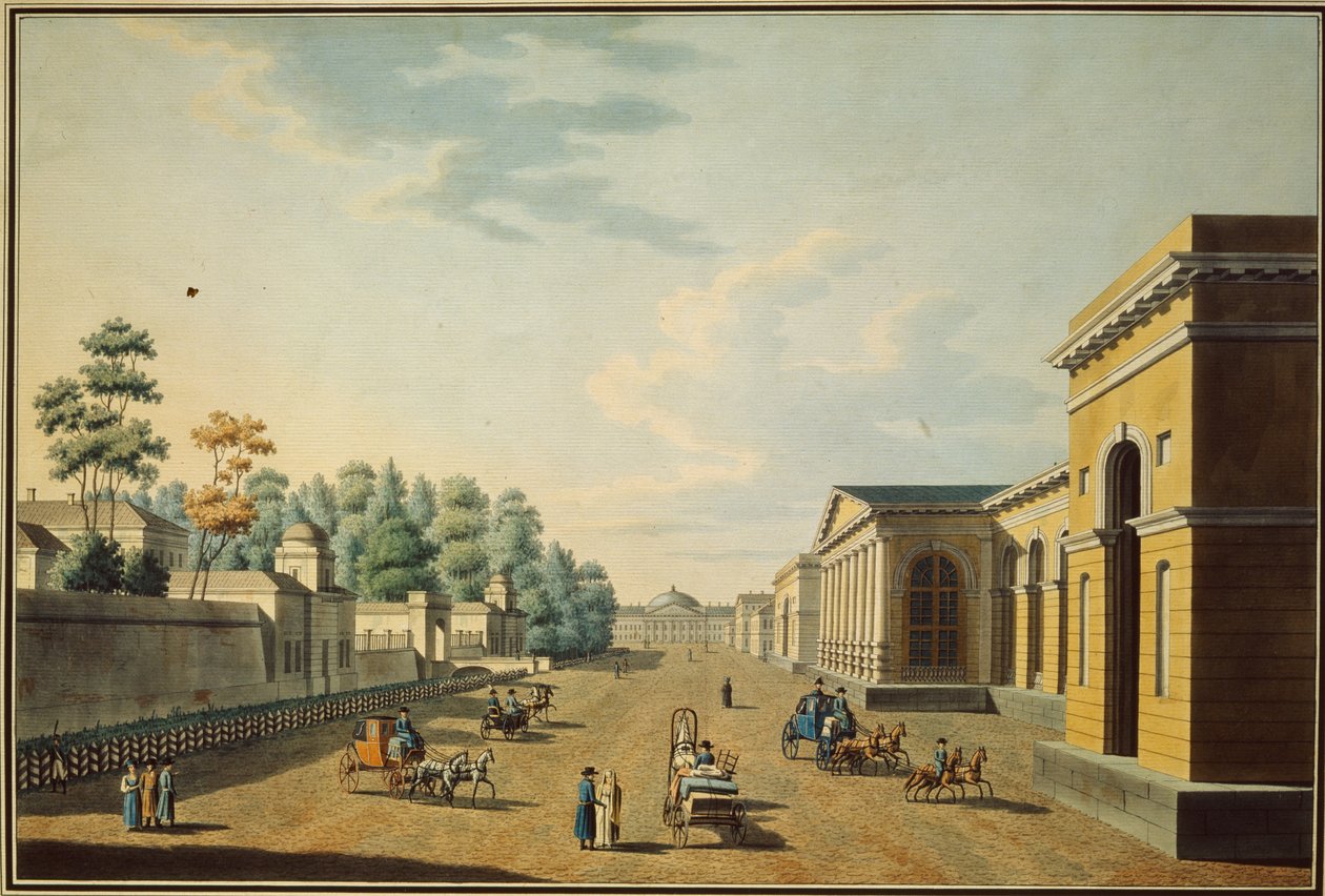 Koszary Gwardii Kawalerów widziane z Ogrodu Taurydzkiego, 1800 rok autorstwa Benjamin Paterssen