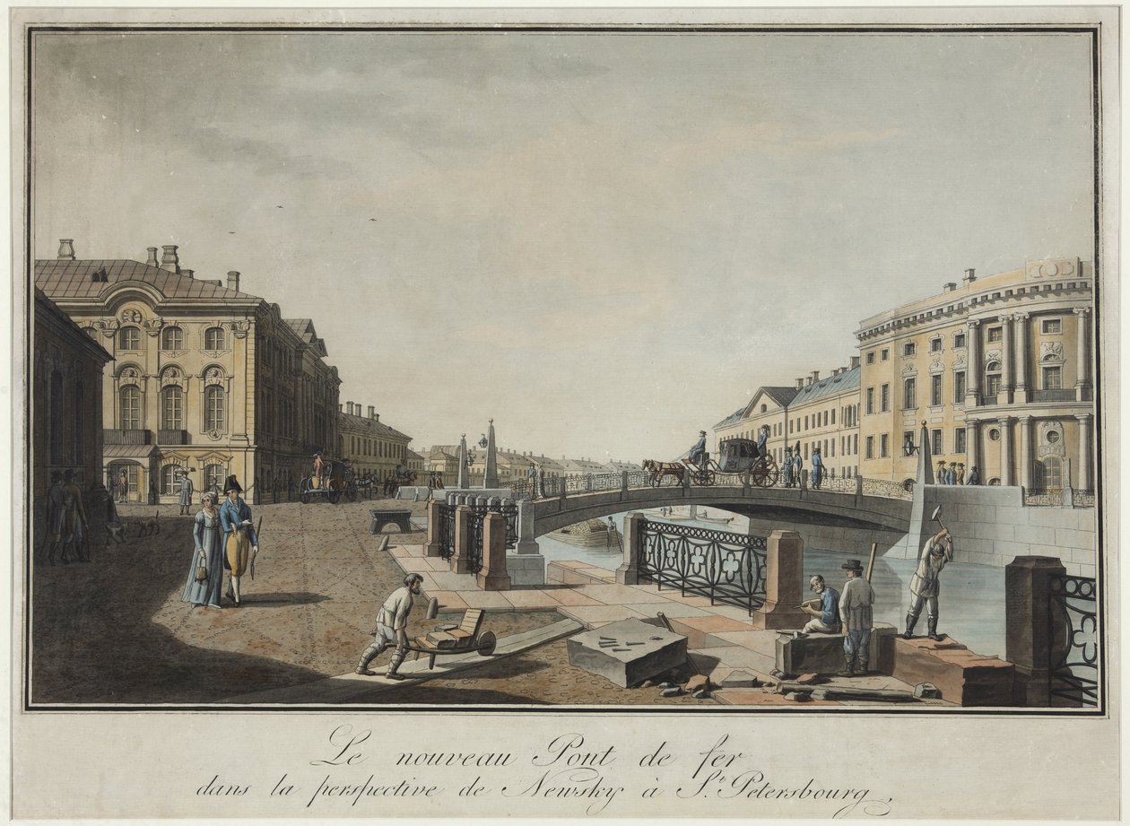 Widok na Zielony Most w Petersburgu - Benjamin Paterssen (1748-1815). Akwaforta, akwarela, po 1808 r. Państwowe Muzeum Historii Sankt Petersburga autorstwa Benjamin Patersson