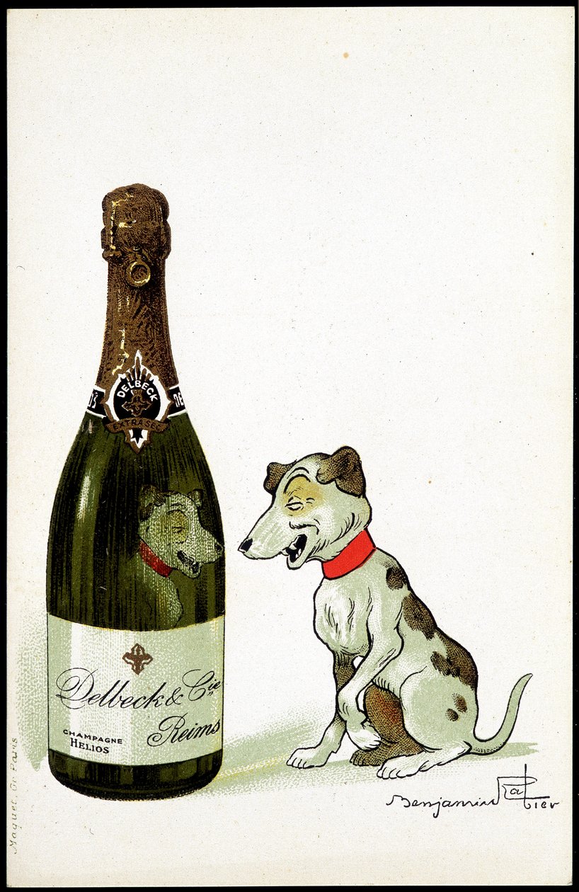 Tektura na szampana „Delbeck et Cie, Reims”, ilustracja Benjamin Rabier (1864-1939), sd. początek 20 wieku. autorstwa Benjamin Rabier