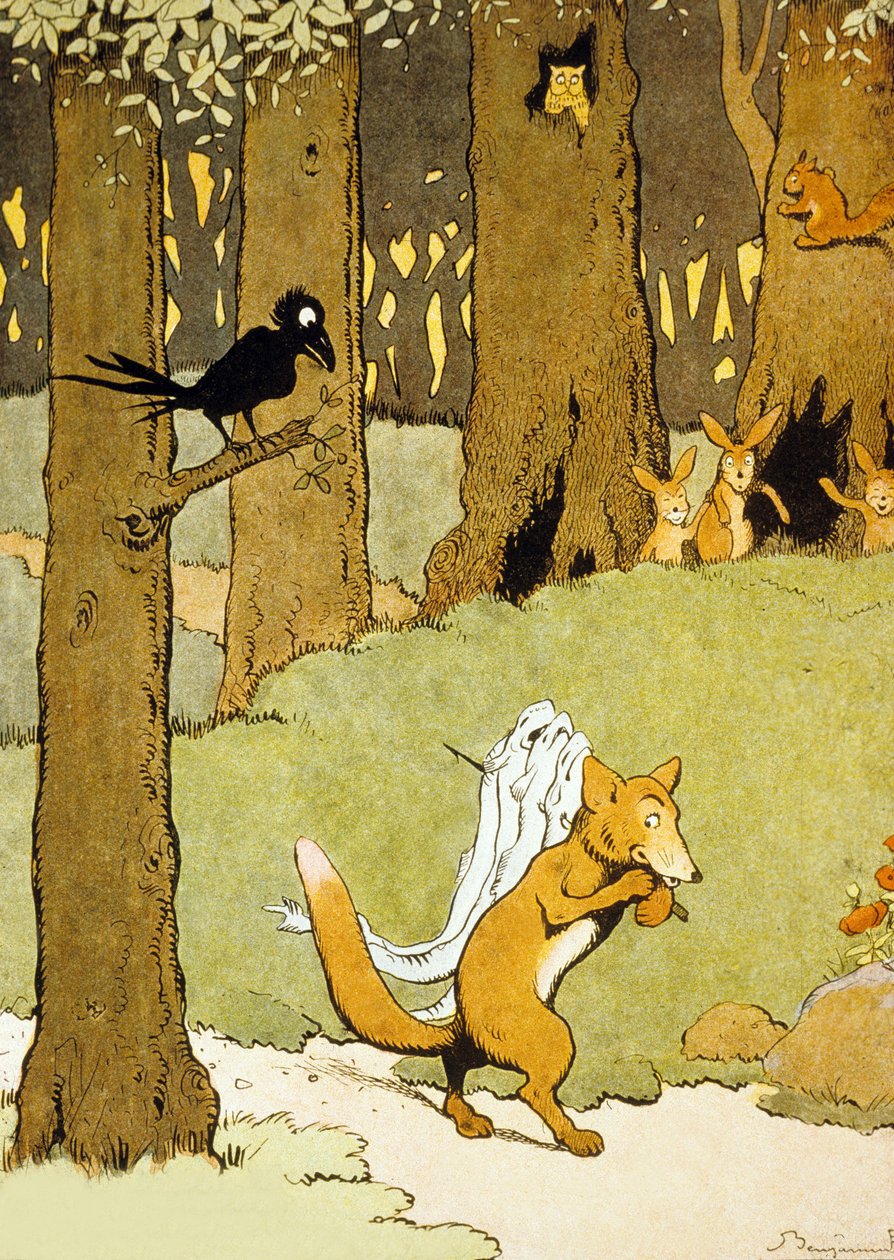 Renard i węgorze, ilustracja z „Le Roman de Renard” autorstwa Benjamin Rabier