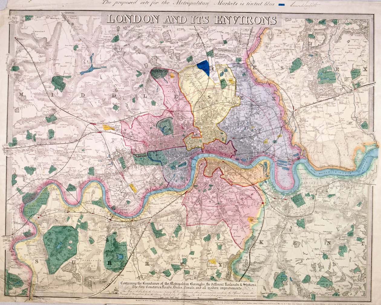 Ogólna mapa Londynu, 1847 autorstwa Benjamin Rees Davies