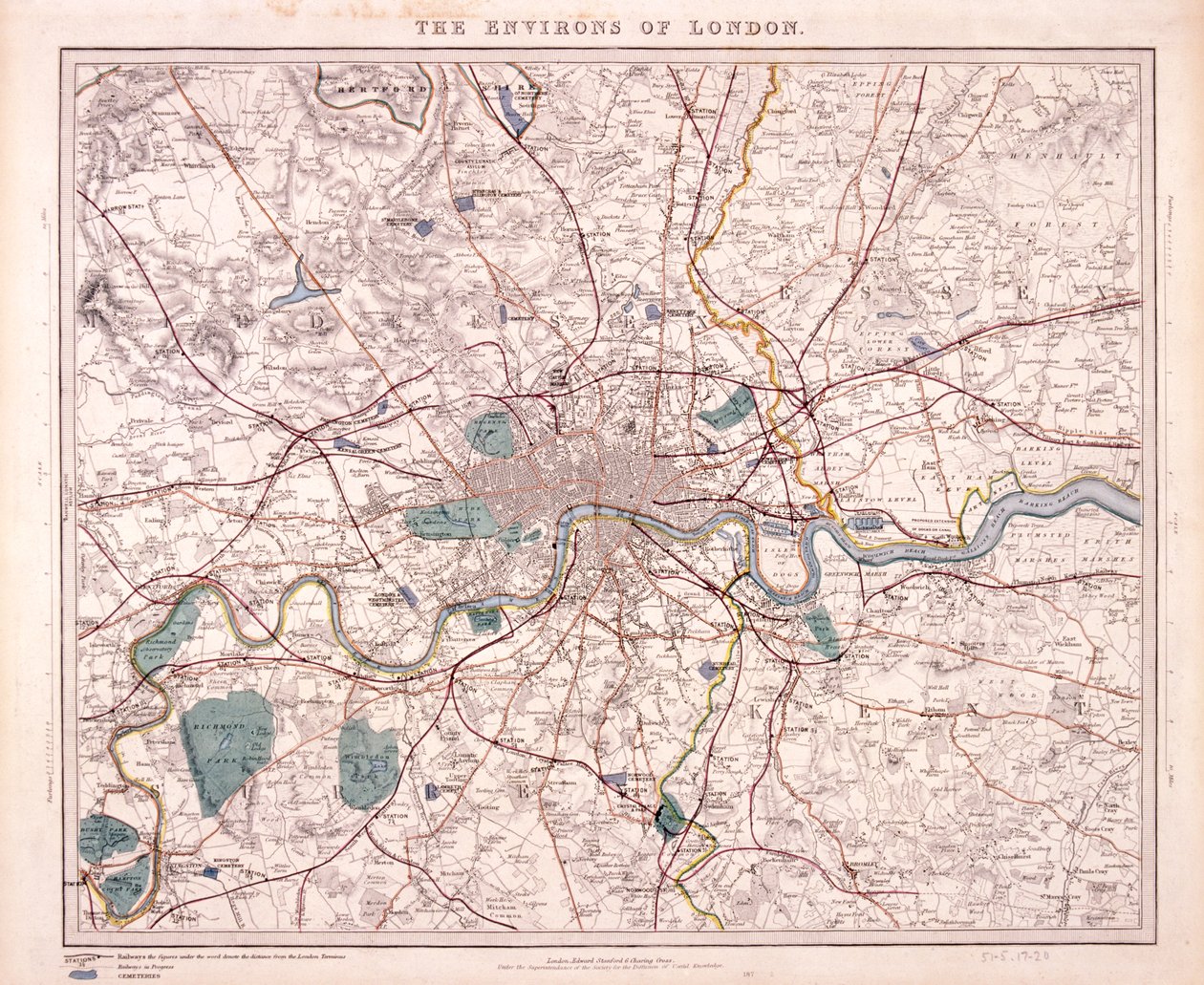 Mapa Londynu, ok. 1860 r. autorstwa Benjamin Rees Davies