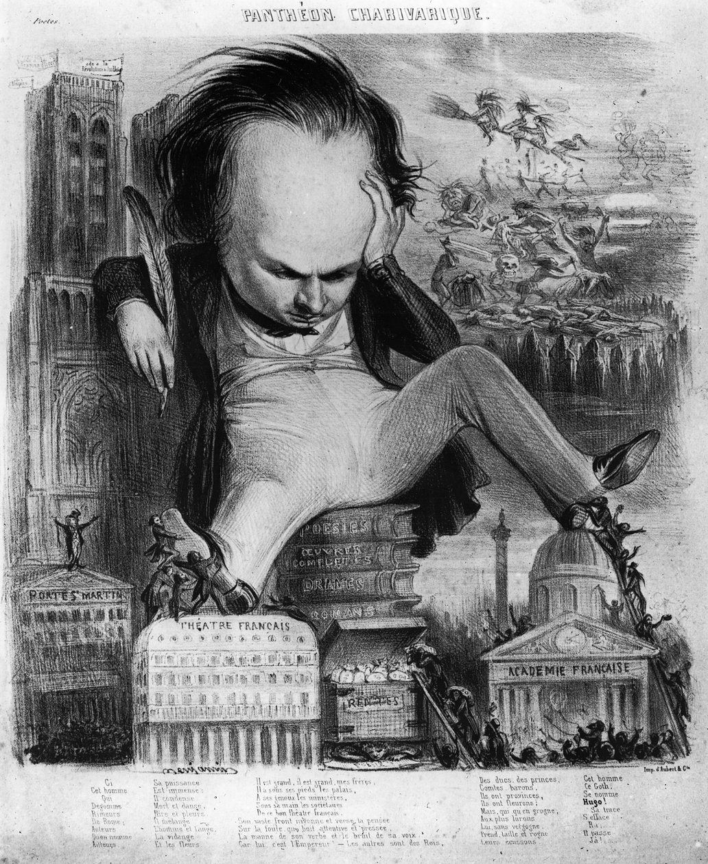 Karykatura Victora Hugo (1802-1885) z „Le Pantheon Charivarique”, XIX w. autorstwa Benjamin Roubaud