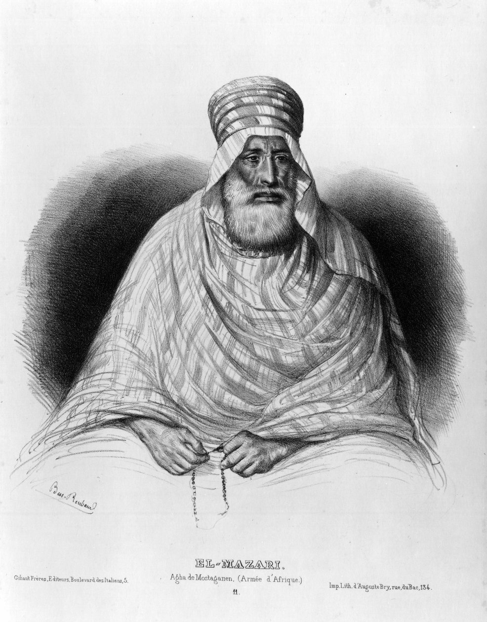 Portret El Mazari, Agua de Mostaganem (= Mostaganem) (African Armee) (rysunek) autorstwa Benjamin Roubaud