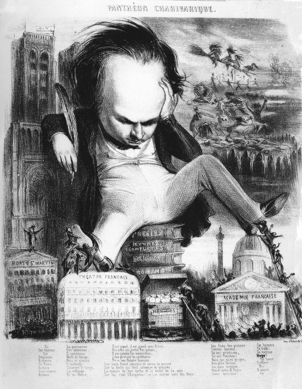 Victor Hugo (1802 - 1885), francuski pisarz, Karykatura Beniamina. autorstwa Benjamin Roubaud