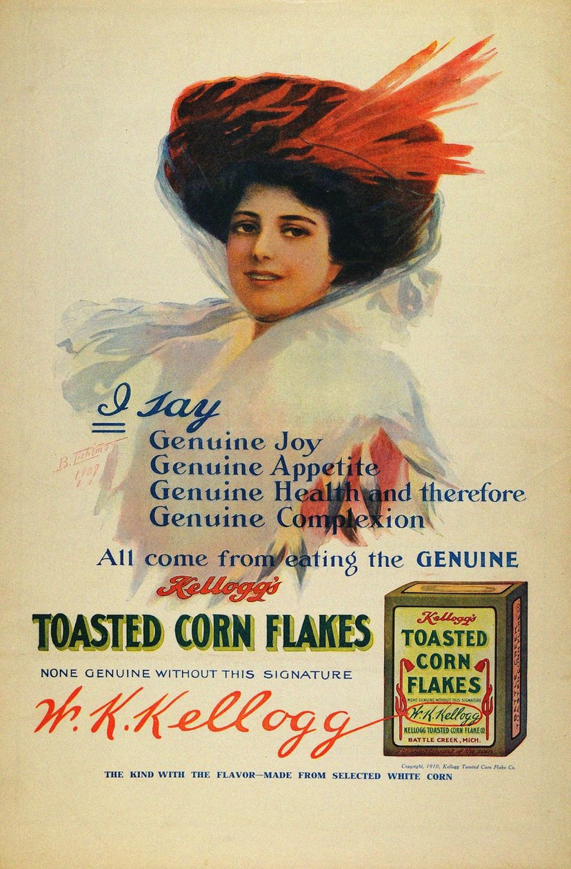 Plakat do płatków kukurydzianych Kelloggs, 1910 autorstwa Benjamin Tichtman