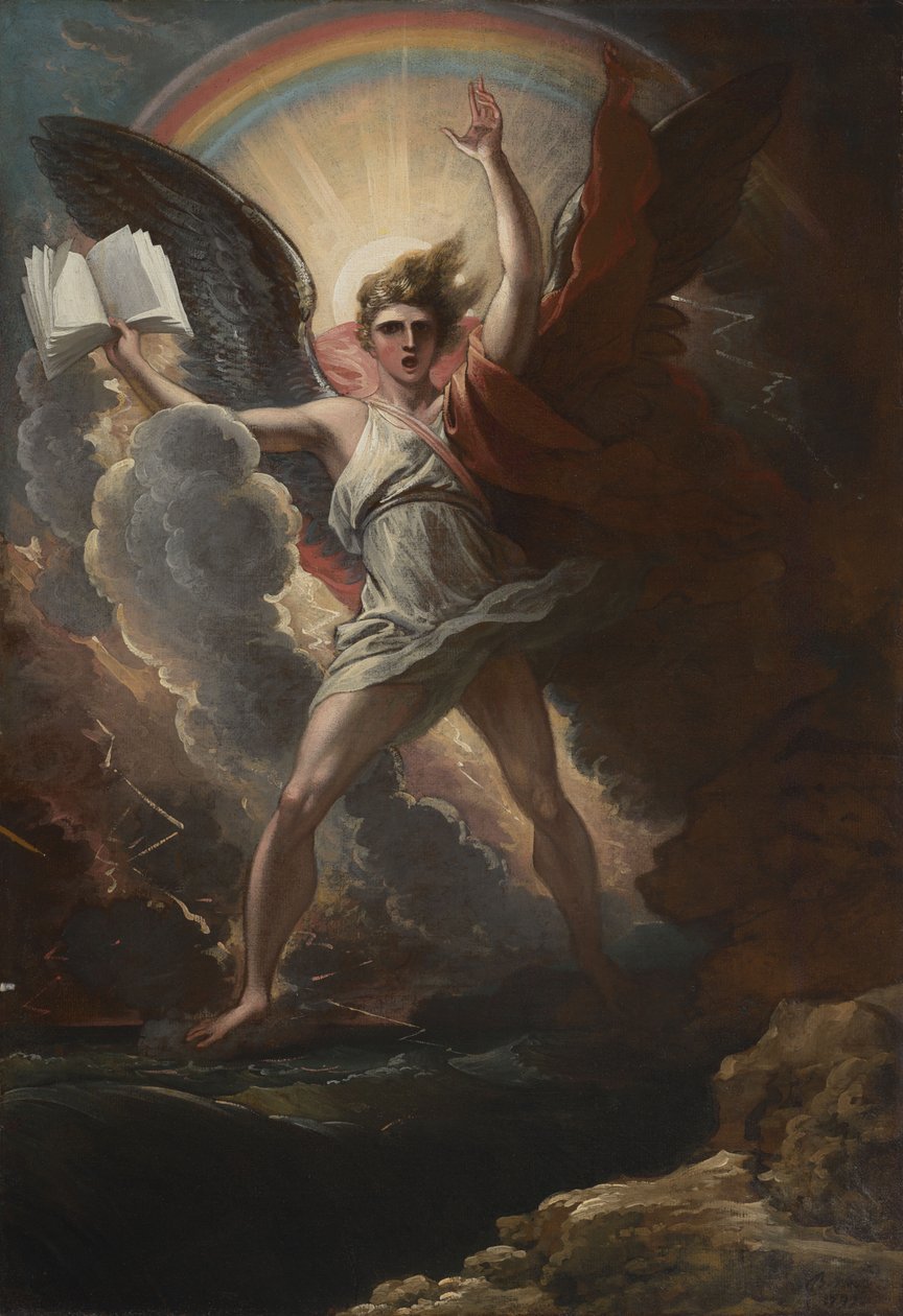 Potężny anioł stoi nad lądem i nad morzem autorstwa Benjamin West