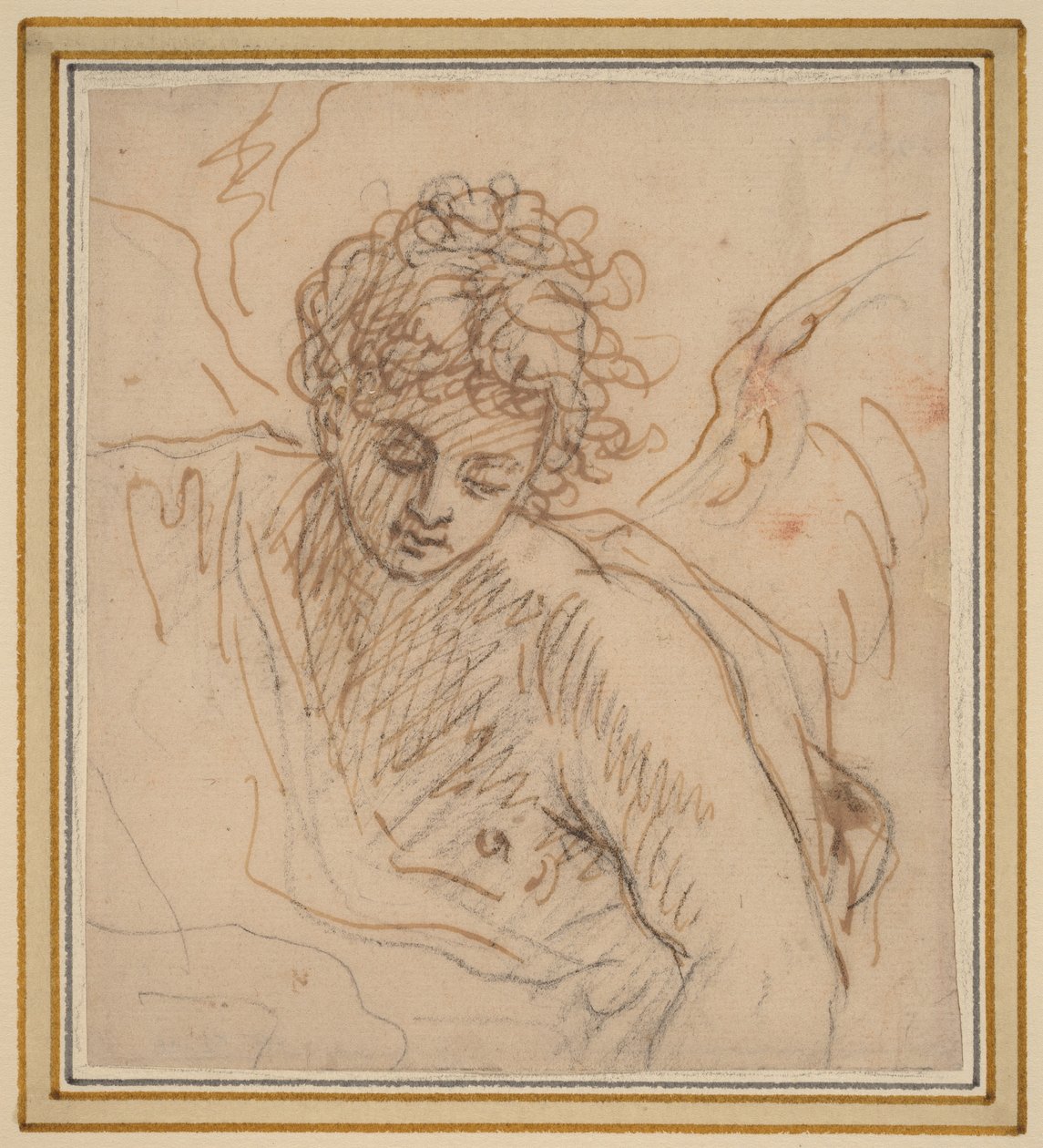 Anioł (pióro i brązowy tusz na czarnym papierze kredowym) autorstwa Benjamin West