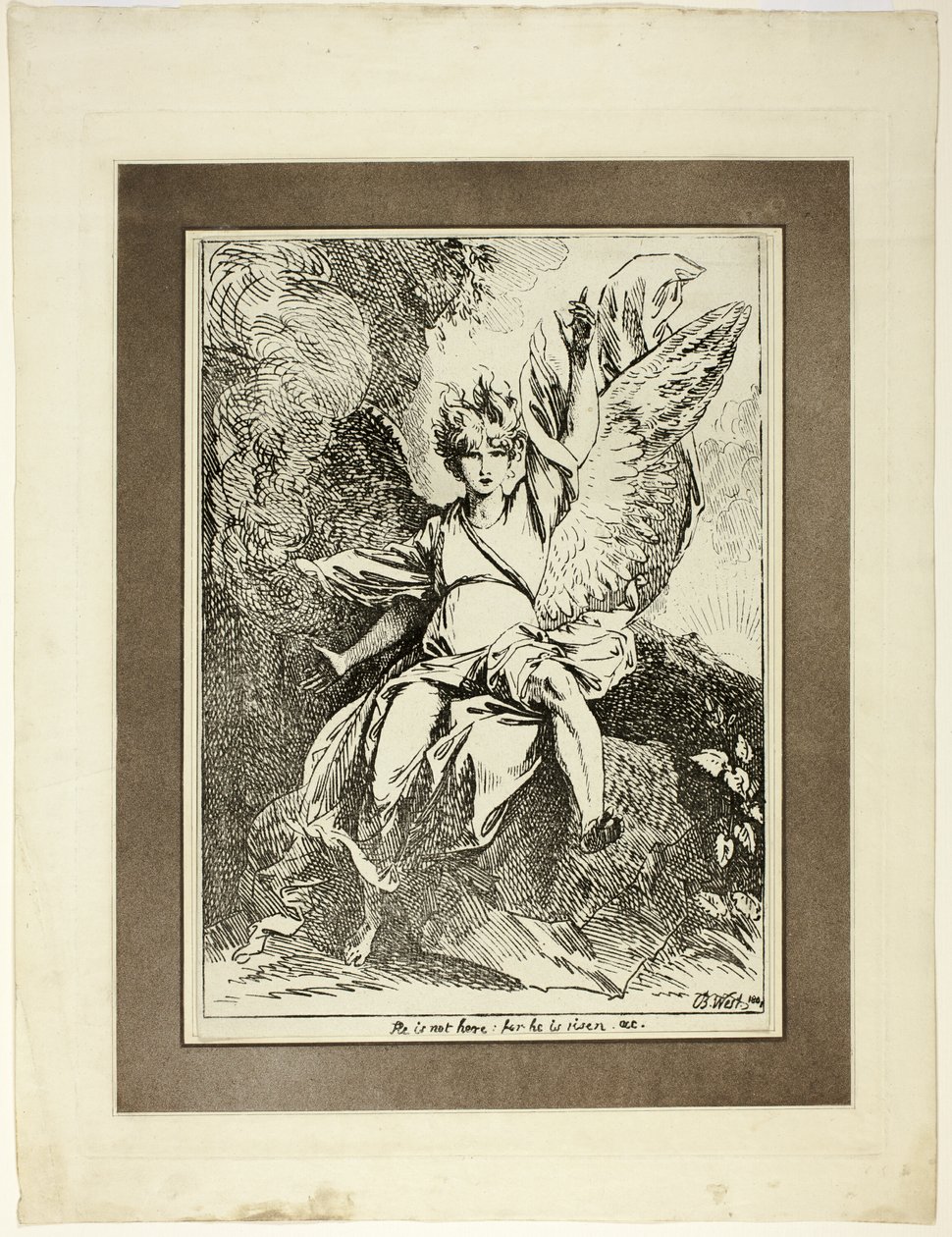 Anioł Zmartwychwstania, z pierwszego numeru Specimens of Polyautograph autorstwa Benjamin West