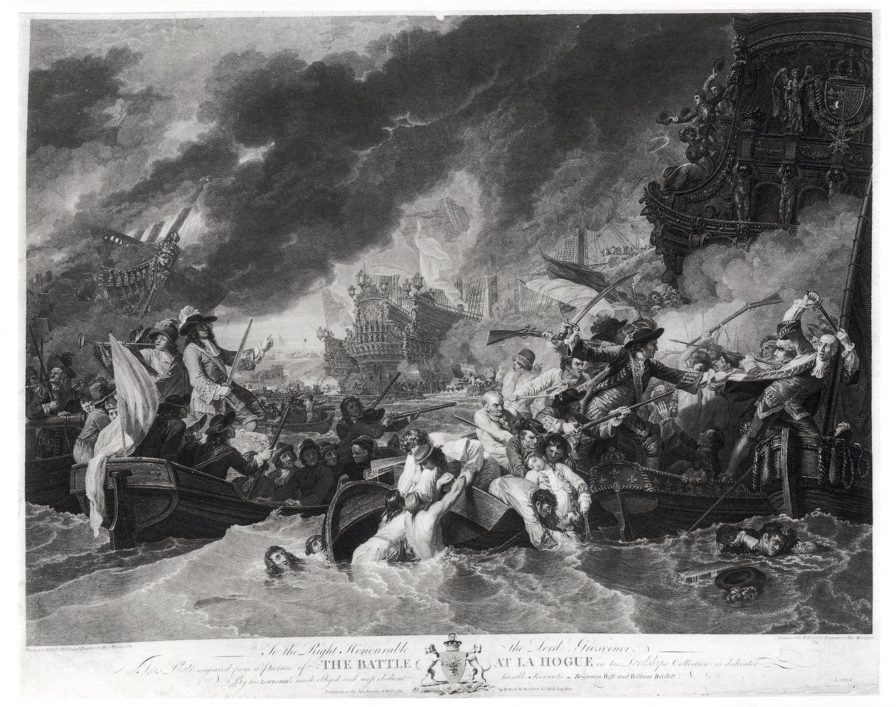 Bitwa o Hagę, 29 maja 1692, ryty przez Williama Woolletta (1735-85) 1781 (akwatinta) autorstwa Benjamin West