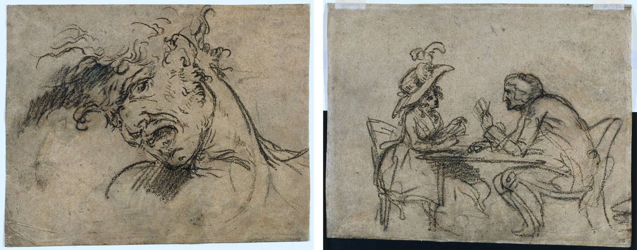 Głowa krzyczącego mężczyzny (recto) Kobieta i mężczyzna Karty do gry (verso) autorstwa Benjamin West