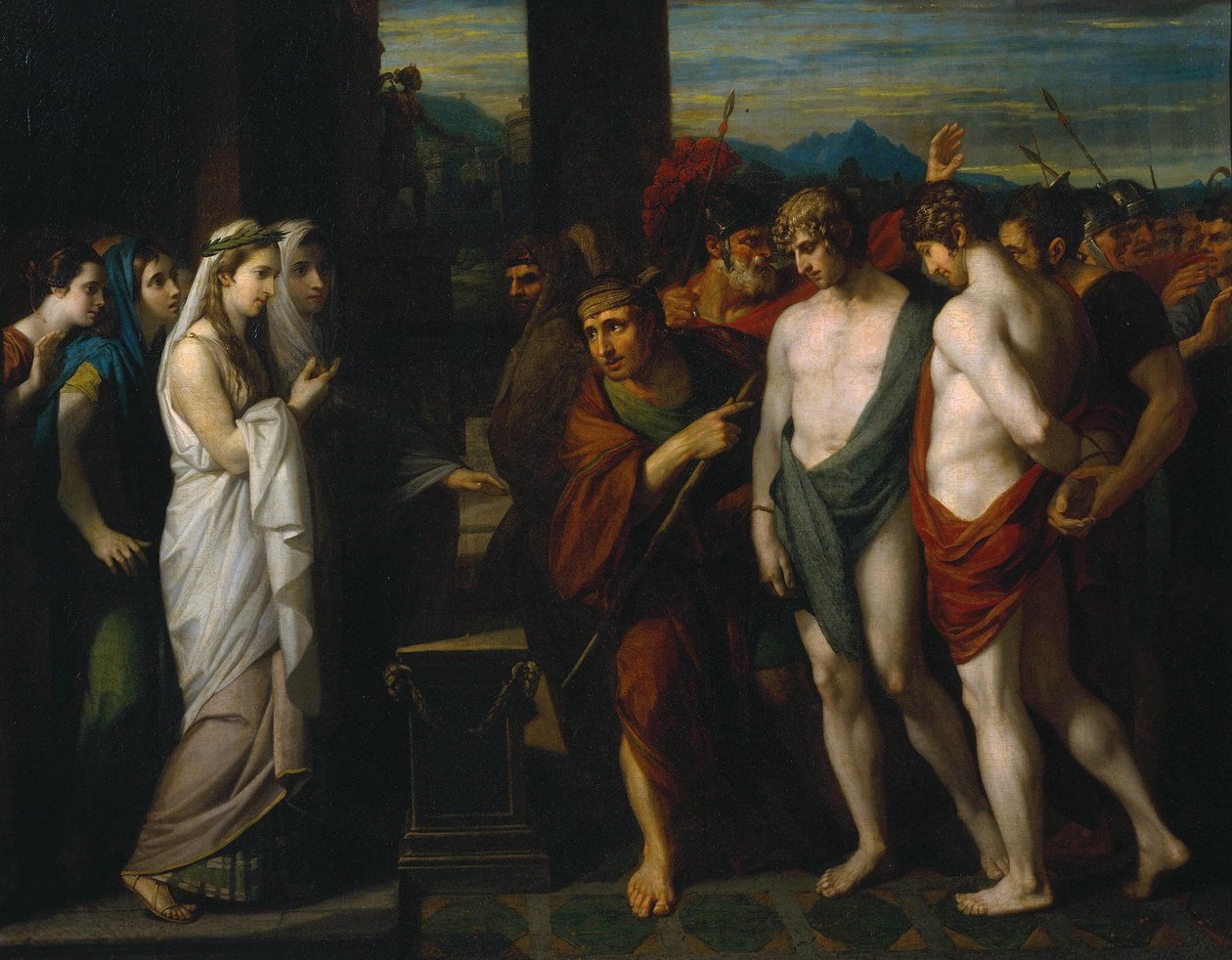 Pilady i Orestes przywiezione jako ofiary przed Ifigenią autorstwa Benjamin West
