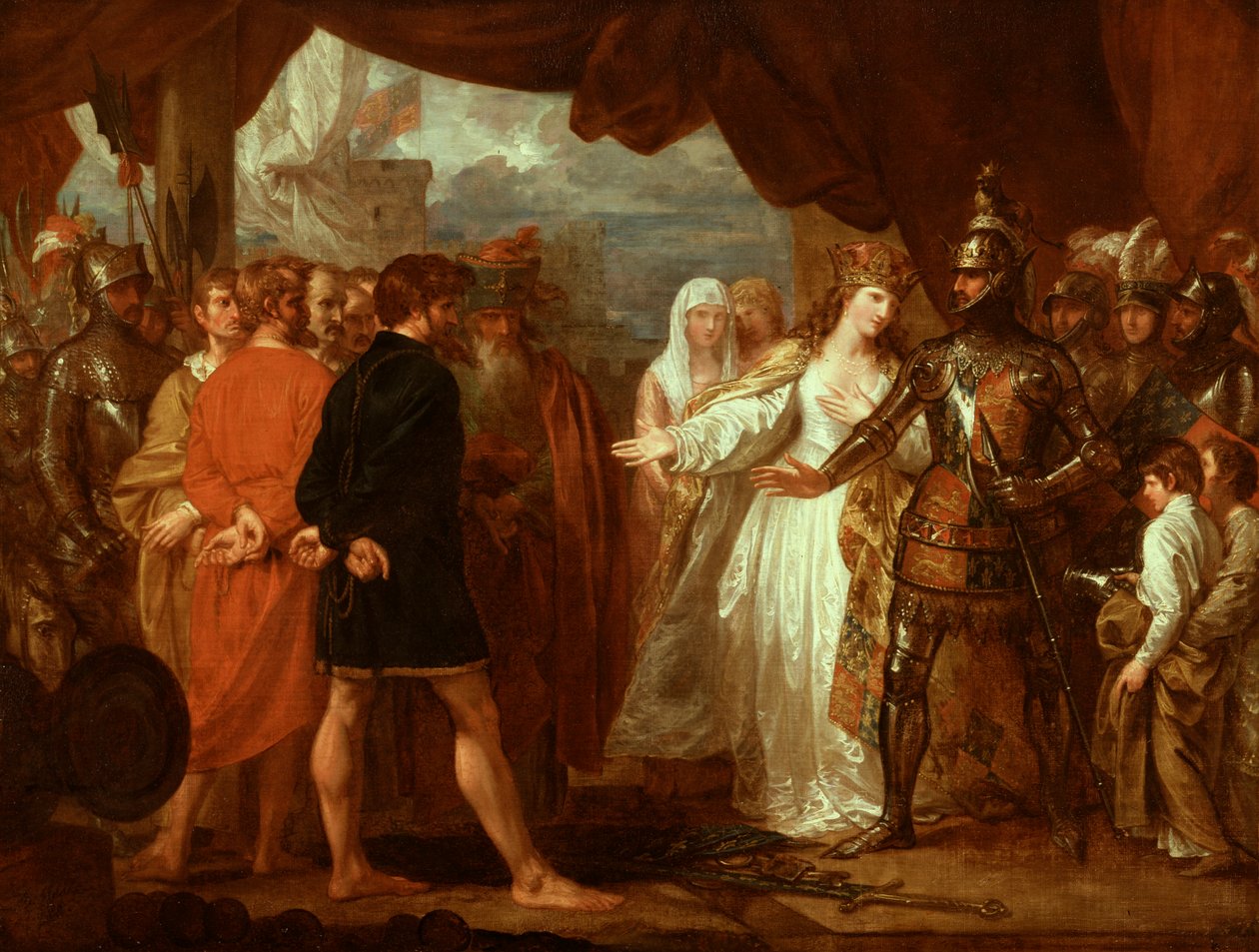 Królowa Filipa wstawia się za życiem mieszczan z Calais, 1788 autorstwa Benjamin West