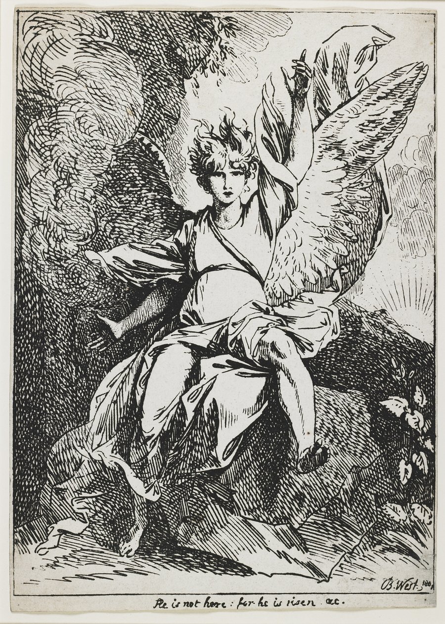 Anioł Zmartwychwstania z „Okazów poliautografii” autorstwa Benjamin West