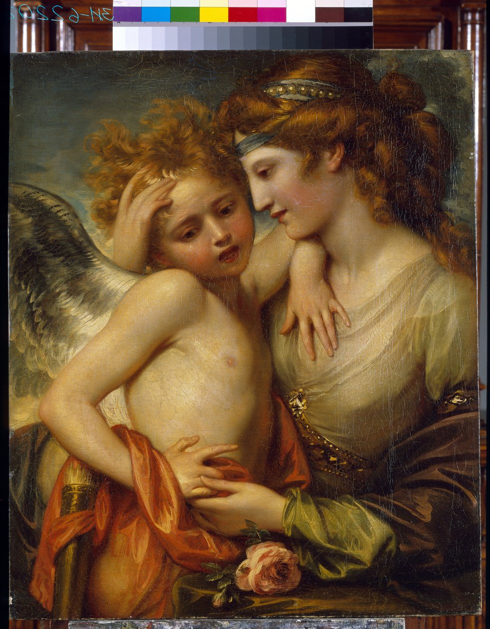 Wenus pociesza użądlenia Kupidyna przez pszczołę. (Wenus pociesza Kupidyna użądlonego przez pszczołę). Obraz Benjamina Westa (1738-1820), olej na płótnie autorstwa Benjamin West