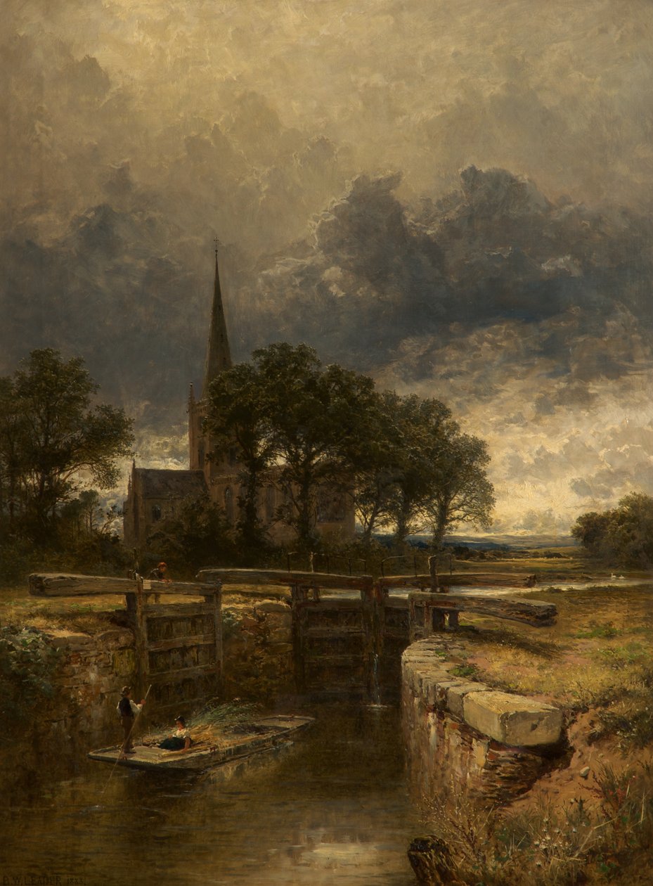 Kościół i śluza w Stratford-on-Avon autorstwa Benjamin Williams Leader