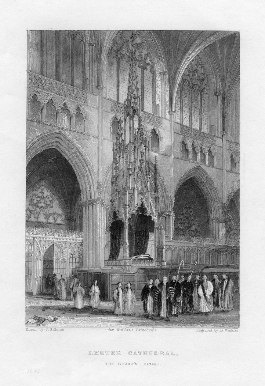 Tron biskupi, katedra w Exeter, Devon, ok. 1836–1842 r. autorstwa Benjamin Winkles
